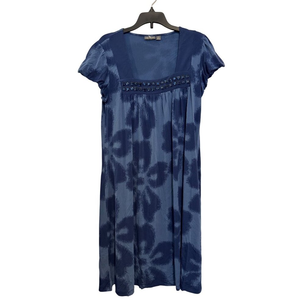 Apt. 9 Womens Blue Beaded Empire Waist Short Sleeve Dress S 96% Polyester Stretc